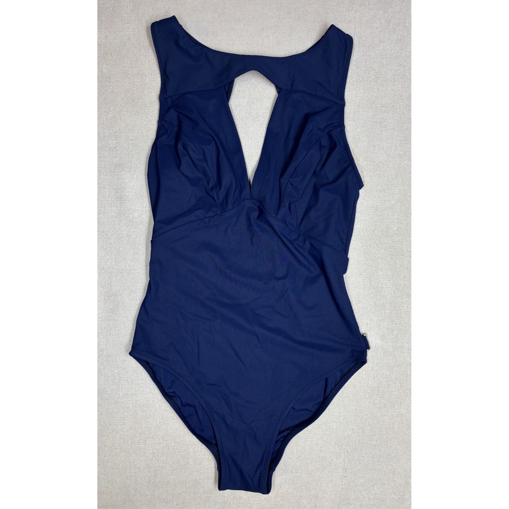 Shan Swimsuit Womens 8 Blue High Neck Cut Out Open Back One Piece